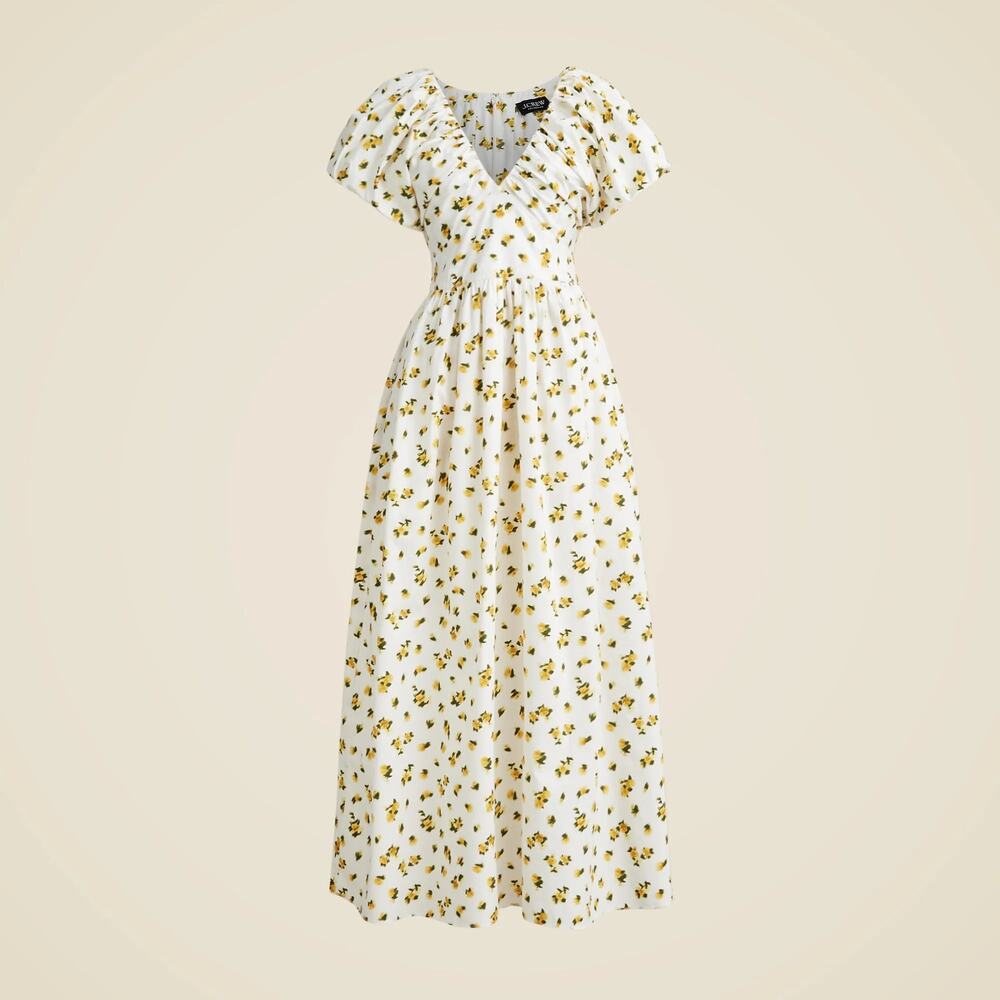 J. Crew White Maxi Dress with Yellow Floral Print